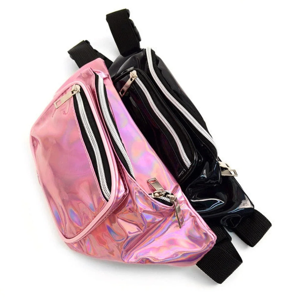Iridescent Metallic Fanny Pack Belt Bag Sling Bag Pink